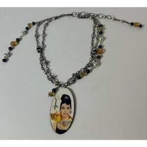 Audrey Hepburn Style "Elegant" Pendant Necklace with Beads & Chain - 19"